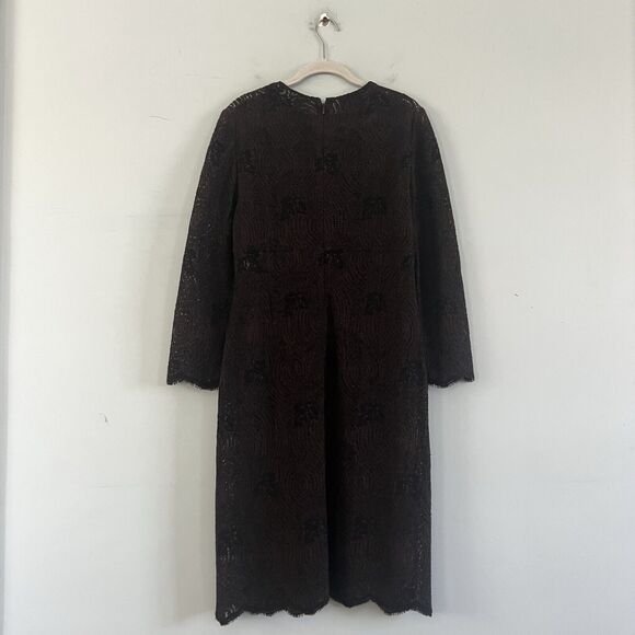 Akris Brown Silk Blend Long Sleeve Leaves Knit Crochet Shift Dress - Picture 2 of 6